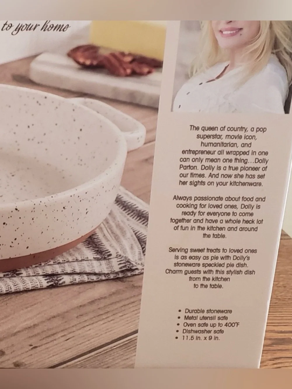 Dolly Parton 1.79qt Durable Stoneware Speckled Pie Dish Oven To Table 11.5 X 9